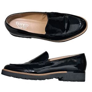 Franco Sarto Cypress Patent  Preppy Slip On Loafer Chic Boho Goth Size 8.5 Black